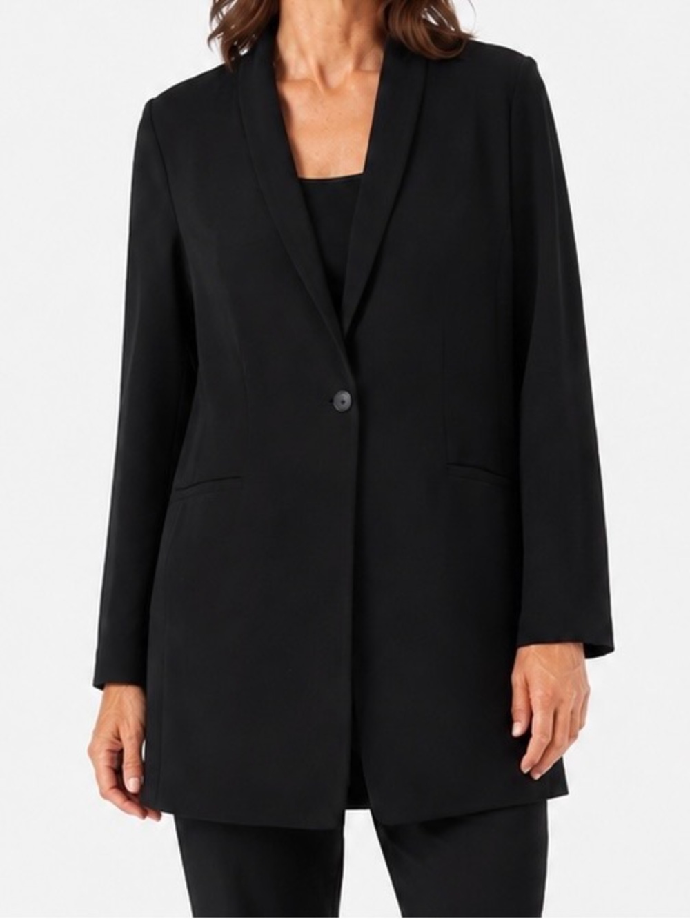 Eileen Fisher Black Long Knit Blazer Jacket One Button Women’s Large